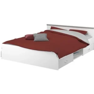 Bed 140 x 200 cm Mat wit Spaanderplaat met opberglades