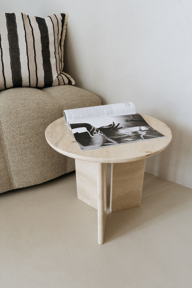 Bijzettafel Beige 45 CM Rond Travertin - Afbeelding 8