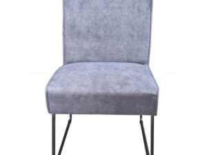 Eetkamerstoel Leeds Chill Me 2: Grijze stoel met vierkante rugleuning en donkere metalen poten.