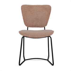 Eetkamerstoel Amy bruin: set van 2 stoelen met stoffen zitting en zwart metalen poten.