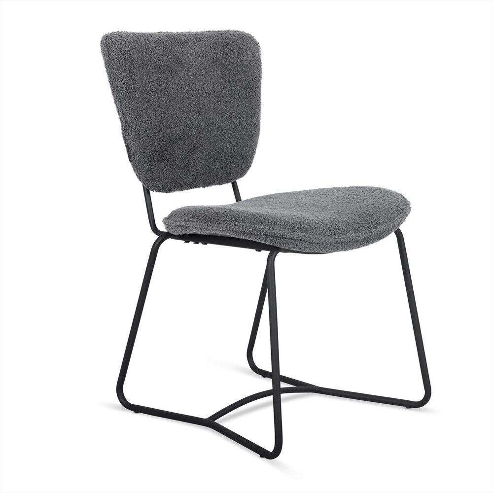 Eetkamerstoel Amy antraciet: stoffen zitting, zwarte metalen poten.