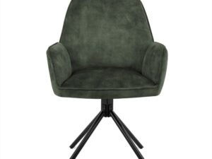 Eetkamerstoel Noah Stoffen Zitting Moss: groene velvet stoel met zwart onderstel.