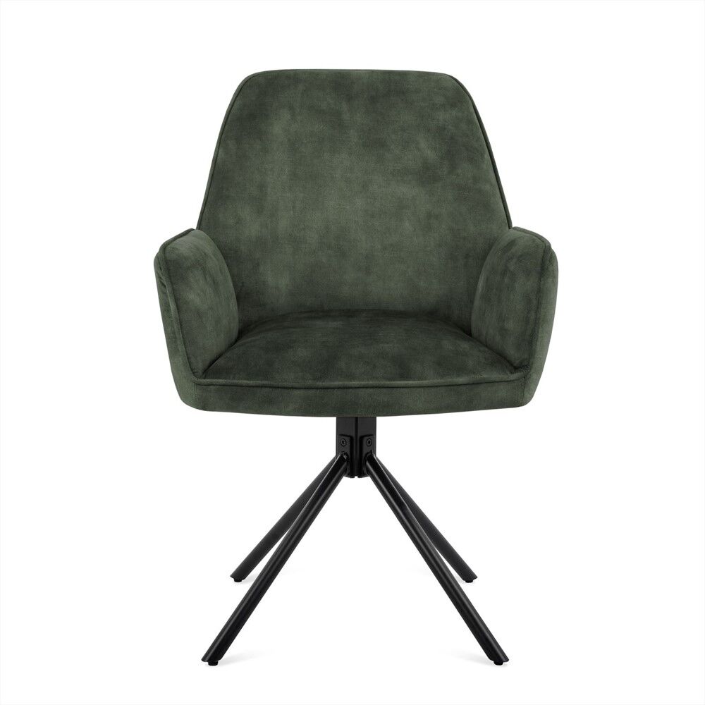 Eetkamerstoel Noah Stoffen Zitting Moss: groene velvet stoel met zwart onderstel.