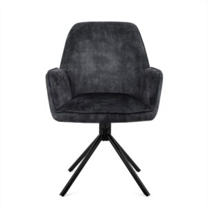 Eetkamerstoel Noah antraciet stof met zwart metalen onderstel.