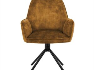 Eetkamerstoel Noah Cognac met stoffen zitting en zwart metalen onderstel.