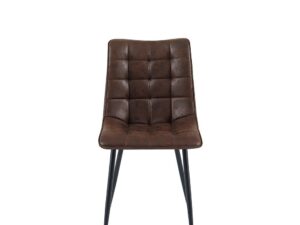 Eetkamerstoel Lucille Donkerbruin: set van 4 bruine, gecapitonneerde eetkamerstoelen met zwarte poten.