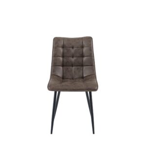 Eetkamerstoel Lucille Lichtbruin: bruine gestoffeerde stoel met zwarte poten.