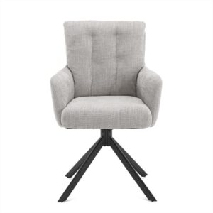 Eetkamerstoel Nobel lichtgrijs met stoffen zitting en zwart metalen onderstel