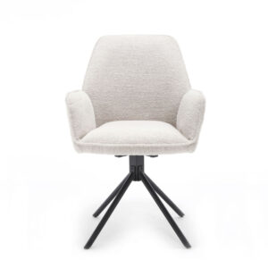 Eetkamerstoel Noah Bouclé Stof Beige: luxe comfortabele draaistoel met zachte bouclé bekleding.