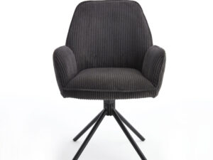 Eetkamerstoel Noah Hyper Stof Grijs Tijdloos Design: Grijze corduroy stoel met zwarte draaivoet.
