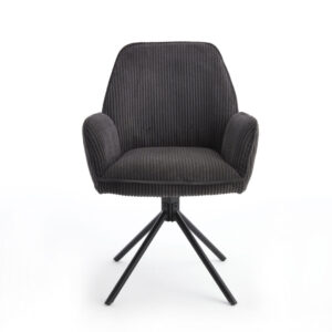 Eetkamerstoel Noah Hyper Stof Grijs Tijdloos Design: Grijze corduroy stoel met zwarte draaivoet.