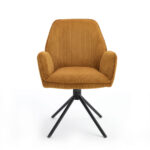 Eetkamerstoel Noah Hyper Stof Curry: moderne eetstoel met corduroy bekleding en zwart metalen onderstel.