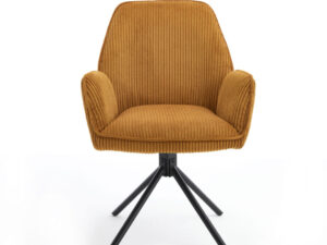 Eetkamerstoel Noah Hyper Stof Curry: moderne eetstoel met corduroy bekleding en zwart metalen onderstel.