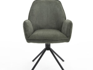 Eetkamerstoel Noah Hyper Stof Donkergroen met armleuning: donkergroene corduroy stoel met zwart metalen draaivoet.