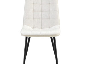 Eetkamerstoel Lucille: beige stoffen stoel met zwarte poten.