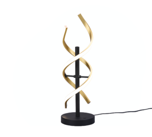 TRIO Tafellamp SEQUENCE: Moderne tafellamp met gouden en witte spiraalvormig design.