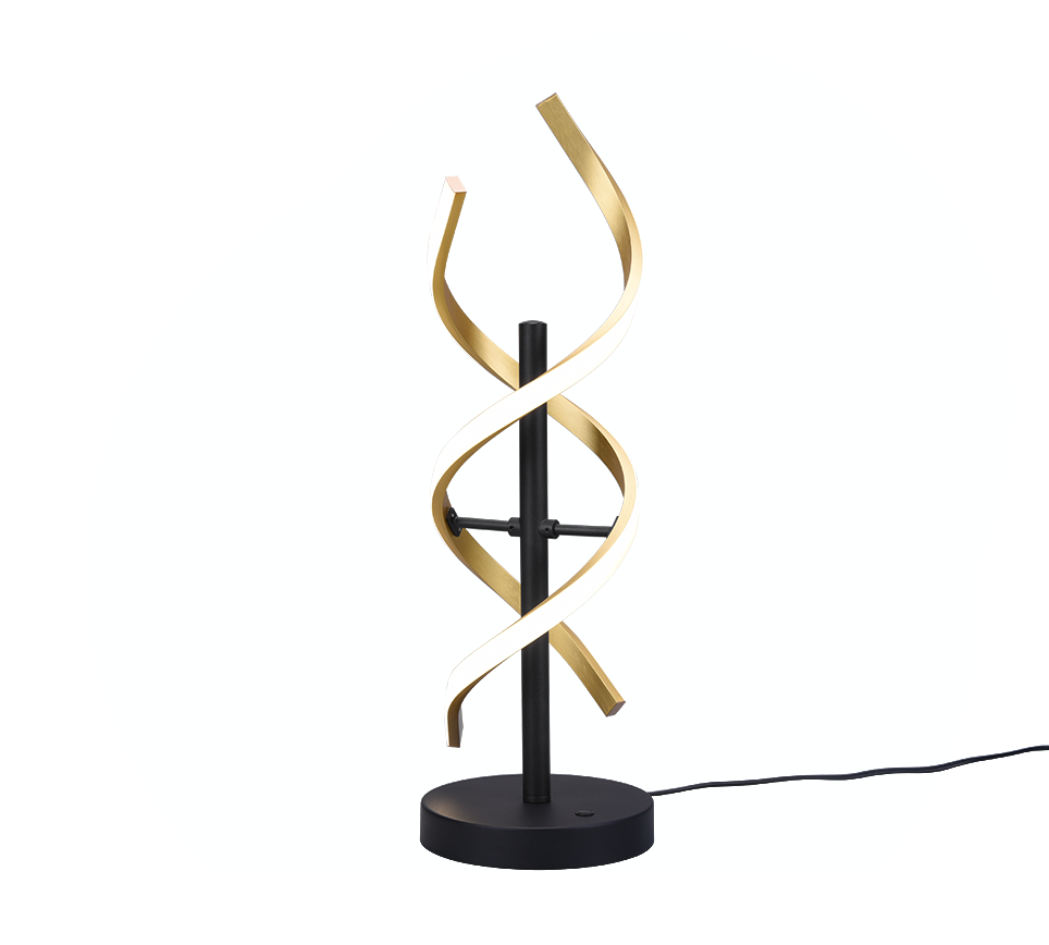 TRIO Tafellamp SEQUENCE: Moderne tafellamp met gouden en witte spiraalvormig design.