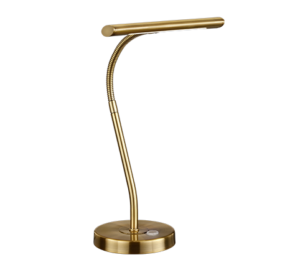 TRIO Tafellamp CURTIS: Gouden bureaulamp met flexibele hals en ronde voet.