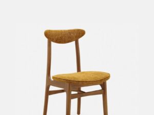 Eetkamerstoel 200-190 Marmer Mosterd met donker hout: stoel met mosterdkleurige zitting en rugleuning, donker houten frame.