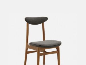 Eetkamerstoel 200-190 Wol Grijs Zwart Met Donker Hout: Grijze stoffen zitting en rugleuning op donkerhouten frame.