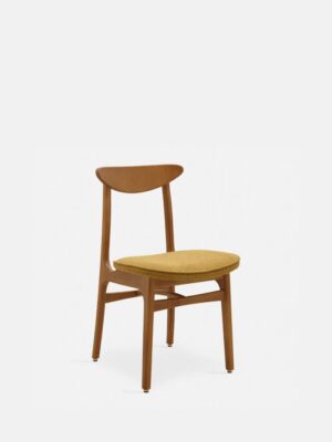 Eetkamerstoel 200-190 Mix Bouclé Mosterd met donker houten frame.