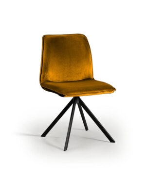 Eetkamerstoel Izola Stoffen Zitting Juke Goud: Gouden velvet stoel met zwart onderstel.