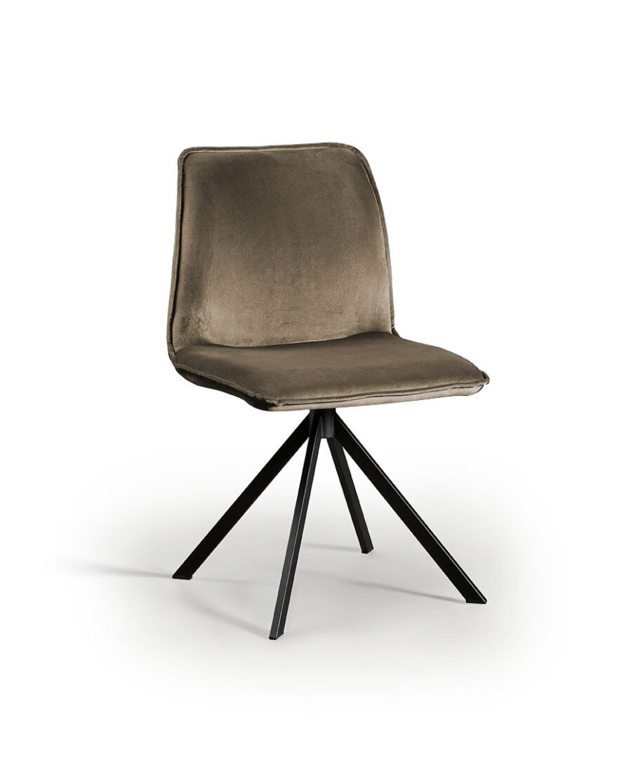 Eetkamerstoel Izola Juke Kaki 51 met zwart onderstel. Stijlvolle kaki eetkamerstoel met een modern zwart onderstel.