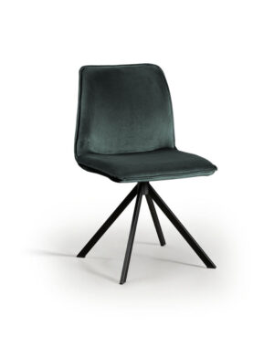 Eetkamerstoel Izola Stoffen Zitting Juke Niagara: groene stoffen eetkamerstoel met zwart metalen onderstel.