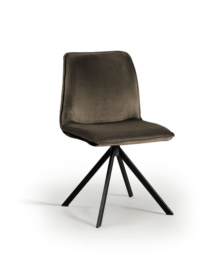 Eetkamerstoel Izola Juke Taupe 12 met zwart onderstel. Stijlvolle taupekleurige eetkamerstoel met een modern zwart onderstel.