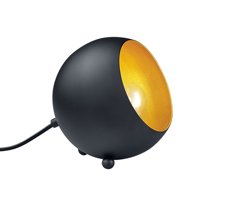 REALITY Tafellamp BILLY: Zwarte bolvormige tafellamp met gouden binnenkant