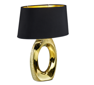 Reality Tafellamp Taba: Gouden ovale lampvoet met zwarte lampenkap.