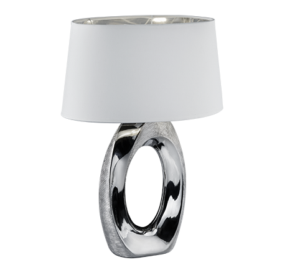 Reality Tafellamp Taba: Zilveren ovale tafellamp met witte lampenkap.