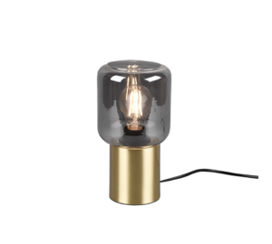 REALITY Tafellamp NICO: Gouden tafellamp met heldere glazen kap en vintage gloeilamp.