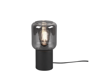 REALITY Tafellamp NICO: Moderne tafellamp met glazen kap en zwarte voet.