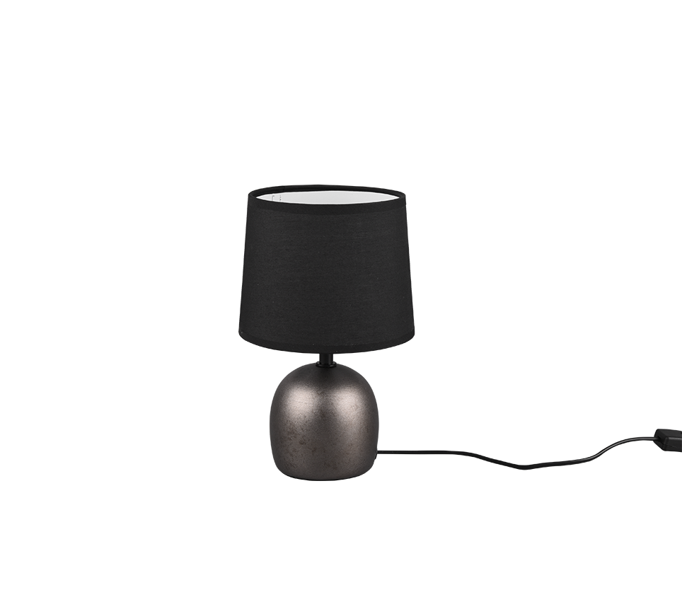 REALITY Tafellamp MALU: Tafellamp met zwarte lampenkap en grijze voet.