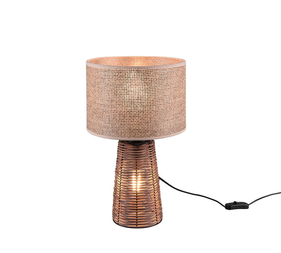 REALITY Tafellamp STRAW: Rotan tafellamp met gevlochten voet en beige lampenkap.