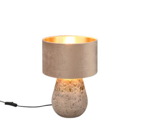 Reality Tafellamp Kiran: Beige tafellamp met getextureerde voet en zachte lampenkap.