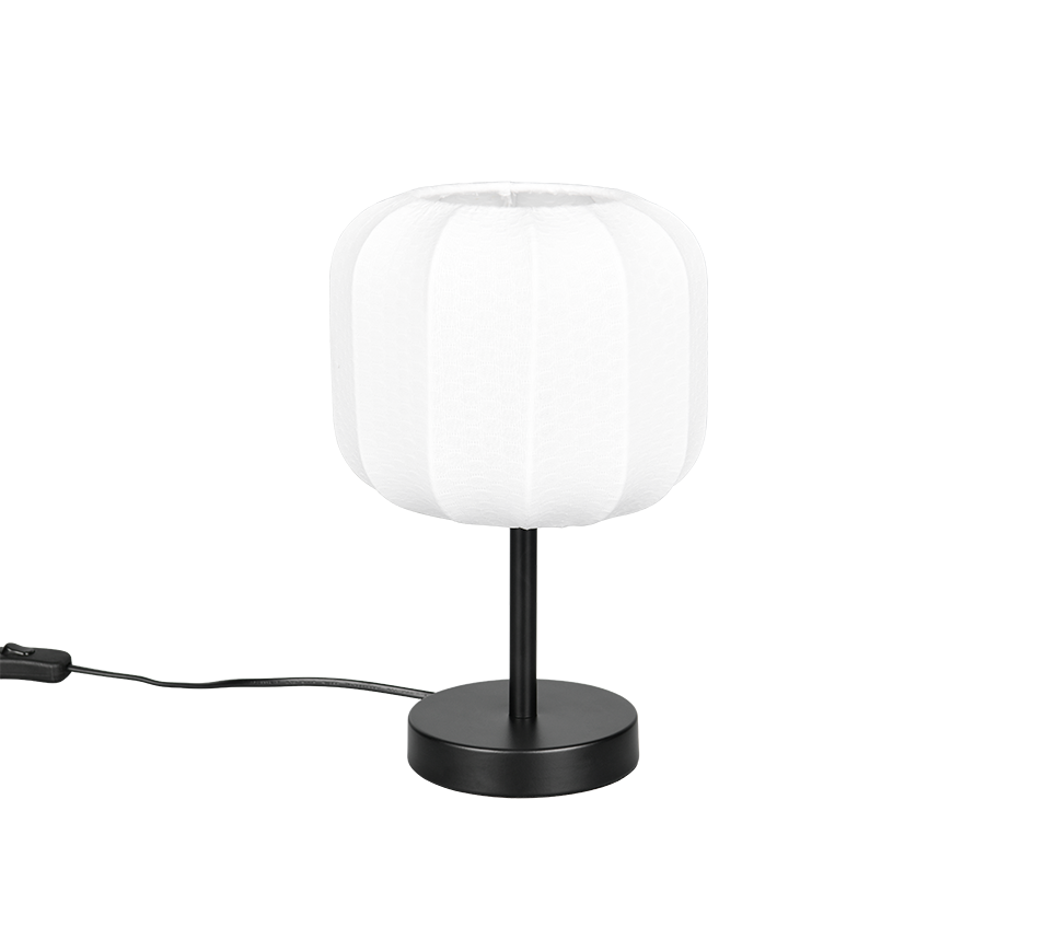 REALITY Tafellamp MADELINE: Witte stoffen tafellamp met zwarte voet.