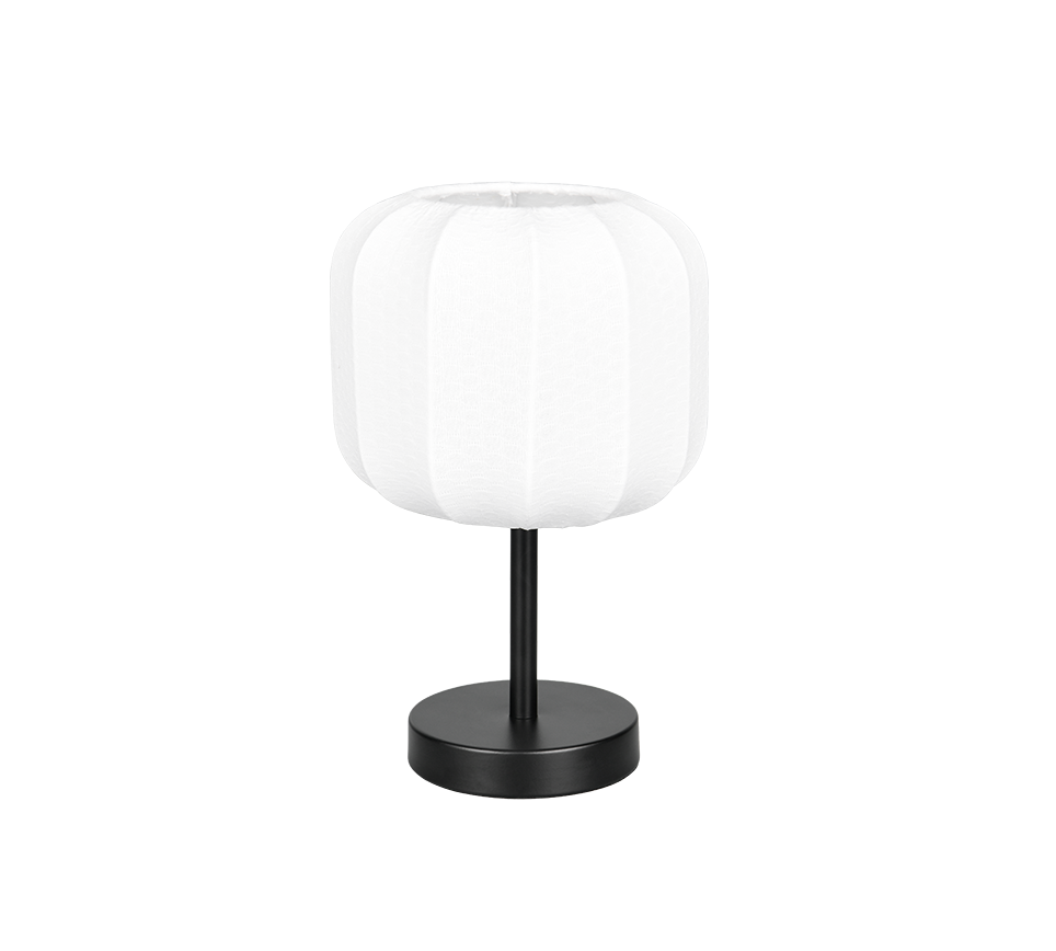 REALITY Tafellamp MADELINE: Witte lampenkap op een zwarte voet.