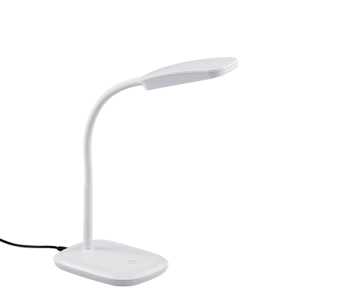 REALITY Tafellamp BOA: Witte bureaulamp met flexibele arm en rechthoekige lampkop.