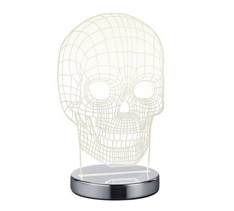 REALITY Tafellamp SKULL: Doodshoofdlamp met 3D-illusie en metalen voet.