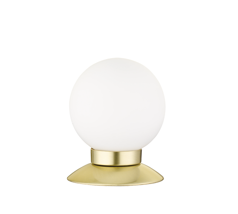 REALITY Tafellamp PRINCESS: Gouden tafellamp met witte bolvormige lampenkap.