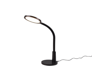 REALITY Tafellamp SALLY: Zwarte LED bureaulamp met ronde kop en flexibele zwanenhals.