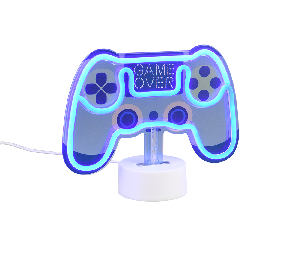 REALITY Tafellamp CONTROL: Neon gamecontroller lamp met "Game Over" tekst.