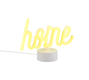 REALITY Tafellamp CASA: Neon "home" lamp op witte voet.