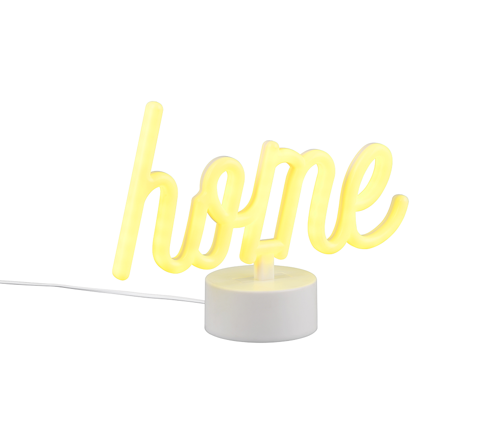 REALITY Tafellamp CASA: Neon "home" lamp op witte voet.