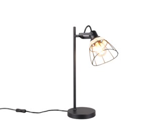 REALITY Tafellamp JEROME: Zwarte metalen tafellamp met kooi lampenkap.
