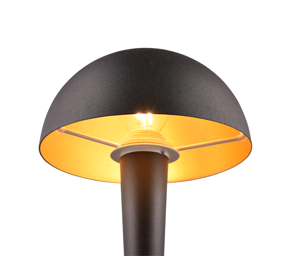 REALITY Tafellamp CANARIA: Zwarte tafellamp met goudkleurige binnenkant en koepelvormige kap.