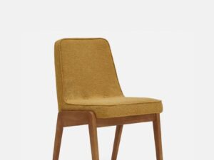 Eetkamerstoel 200-125 Var Bouclé Mosterd met donker houten frame.