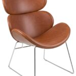 Cazar loungestoel: Bruin lederen lounge stoel met chromen frame.